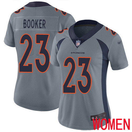 Women Denver Broncos #23 Devontae Booker Limited Silver Inverted Legend Football NFL Jersey